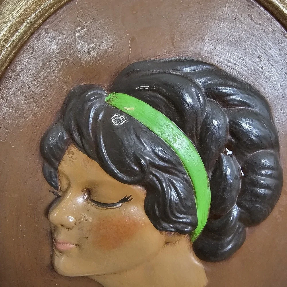 Vintage Art Deco Erma Gillilard‎ Duncan Lady Cameo Wall Plaque Chalkware Flapper